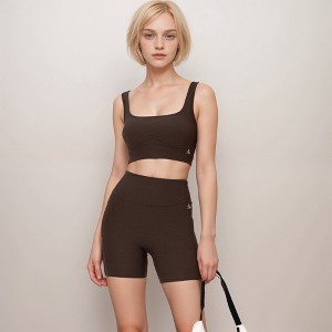 Anna-Kaci Active Women's Ribbed Seamless Scoop Neck Crop Top with Wide Straps and Subtle Contour Stitching - 1 of 4