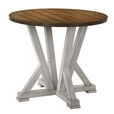 41" Naxti Rustic Round Counter Height Table Light Oak/Antique White - HOMES: Inside + Out: Kitchen Pedestal Base