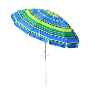 Yescom 7Ft Striped Outdoor Umbrella UV Protection Sunshade Tilt Sand Anchor Green+Blue - 1 of 4