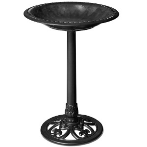 Best Choice Products Outdoor Rustic Pedestal Bird Bath Accent for Garden, Yard w/ Fleur-de-Lis Accents - 1 of 4