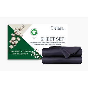 Delara GOTS Certified 100% Organic Cotton Sheet set, 400TC Long Staple, Moisture-Wicking, Smooth & Breathable Sheets - 1 of 4