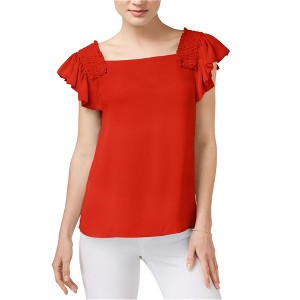 maison Jules Womens Smocked Flutter-Sleeve Pullover Blouse - 1 of 1