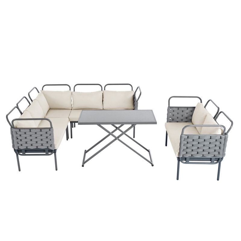 Carrie 5-Piece Patio Sectional Sofa Set, Woven Rope Patio Conversation Set with Glass Table and Cushions, Outdoor Furniture - Maison Boucle, 3 of 9