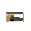 Living Room Double Layer Tempered Glass Coffee Table,Side Table With Open Storage Shelf And Metal Frame,Round Metal Coffee Table-Coolbibila - 3 of 4
