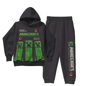 Minecraft Boys 2-Piece Fleece Sweatshirt and Pants Set, Long Sleeve Pullover Hoodie and Jogger - Gray, 5-6 - 1 of 4
