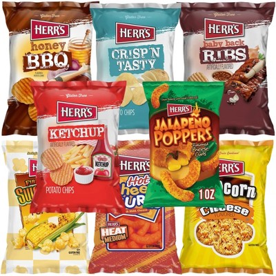 Herr's Variety Snack  Box - Crisp N Tasty, Barbecue, Sour Cream & Onion Potato Chips, Cheese Curls, Pretzels, Popcorn & More, 0.96 Ounce (Pack of 42)