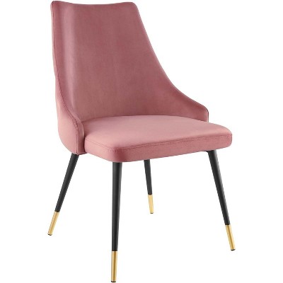Dusty Rose Velvet Tufted Dining Side Chair with Metal Legs