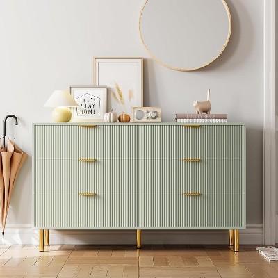 Modern 6-Drawer Dresser w/ Gold Handles, Wood Double Chest Storage Organizer for Bedroom, Living Room, Hallway, Entryway