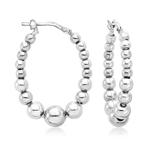 Ross-Simons Italian Sterling Silver Beaded Oval Hoop Earrings - 1 of 4