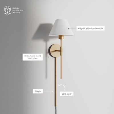 Millie 21" Brass Plug-In Wall Sconce with Cotton Shade