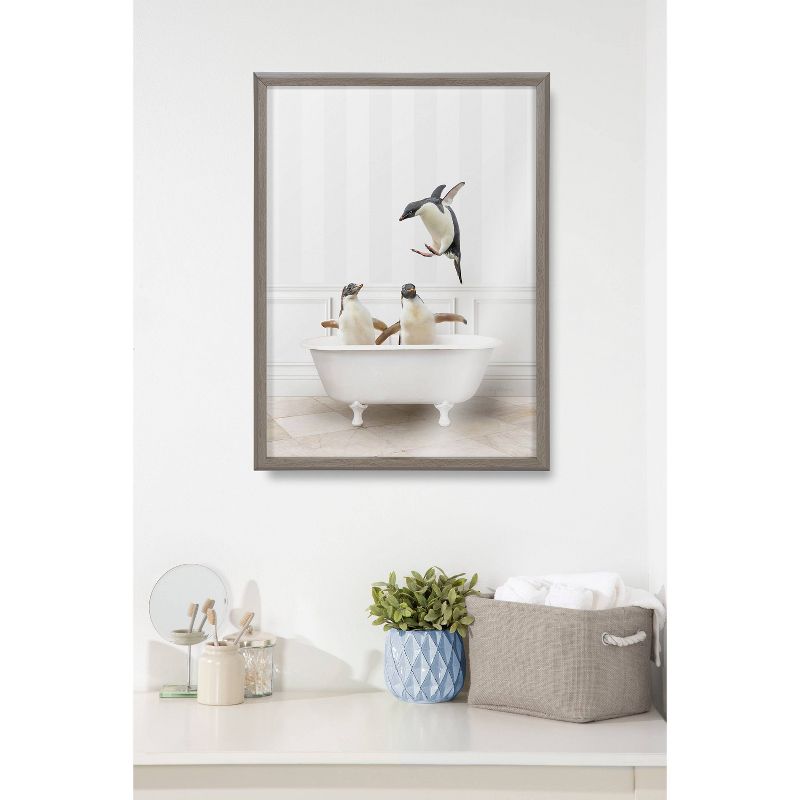 18&#34; x 24&#34; Blake Penguins Bathroom by Amy Peterson Art Studio Framed Printed Glass Gray - Kate &#38; Laurel All Things Decor, 6 of 7