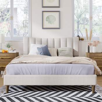 Upholstered Wood Platform Bed Frame with Vertical Channel Tufted Headboard-ModernLuxe