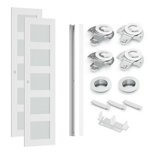 SMARTSTANDARD 78.58 in. Height Tempered 5-Panel Frosted Glass White Wardrobe Sliding Closet Door with Hardware Kit - 1 of 1
