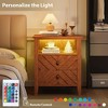 Coolmee LED Night Stand with 2 Storage Drawers and Legs, Farmhouse Nightstand with Open Storage Shelf, Rustic Bedside Table for Bedroom Living Room - 4 of 4