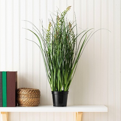 Sleek Summer 24" Artificial Sheep's Grass in Modern Black Pot
