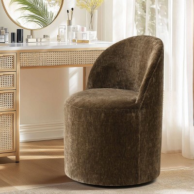 Upholstered Vanity Chair with Casters, Armless Chenille Makeup Chair with Wheels for Bedroom or Dressing Table-Maison Boucle
