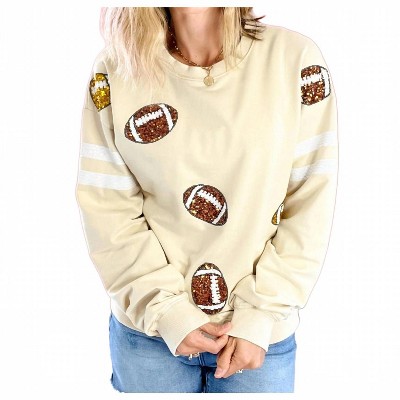 Women's Football Sequin Sweatshirt - White Birch L