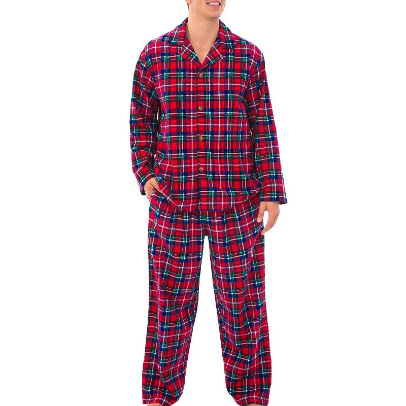 Men's Soft Cotton Flannel Pajamas Lounge Set, Warm Long Sleeve Shirt and Pajama Pants with Pockets, 1 of 7