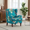 Modern Floral Upholstered Accent Chair with Wingback Design, Retro Wood Legs Armchair for Living Room, Bedroom or Office - Koiai - 2 of 4