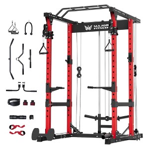 Major Fitness Drone 1 Power Cage, Multi-Function Home Gym Strength Training Rack with Pull-Up Bar, Cable Crossover System, and J-Hooks, Red - 1 of 4