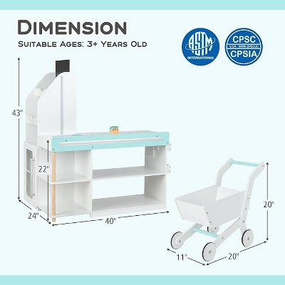 Costzon Kids Grocery Store Playset, Wooden Pretend Store with Chalkboard, Cash Register, Vending Machine & Food Accessories (Grey)