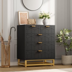 Dresser for Bedroom, 5 Drawer Black Wooden Dresser with Gold Handles, Modern Storage Dressers & Chests of Drawers for Hallway, Entryway - 1 of 4