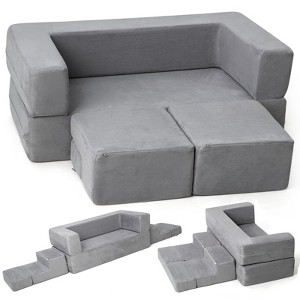 Modular Kids Couch for Toddler Playroom, Bedroom Imaginative Furniture, Kids Sofa for Playing, Sleeping, Toddler Girls and Boys, Grey - 1 of 4