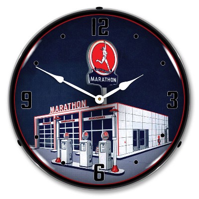 Collectable Sign & Clock | Marathon Gas LED Wall Clock Retro/Vintage, Lighted