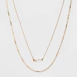 Mother of Pearl and Metal Two Row Layered Necklace Pendant - A New Day™ Gold