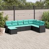vidaXL 8 Piece Patio Sofa Set with Cushions Black Poly Rattan - Black and Blue Without Table - 2 of 4