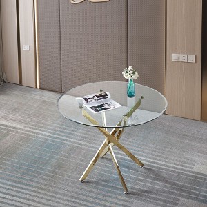 NicBex Dining Table for 4 Morden Round Glass Dining Table Dining Room Table with Glass Tabletop and Form Base for Kitchen and Dining Room, Gold - 1 of 4
