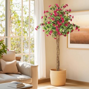 Whizmax Artificial Bougainvillea Tree, Tall Potted Fake Trees, Faux Tree with Pink Plum Bossom for Outdoor Indoor Home Decor - 1 of 4