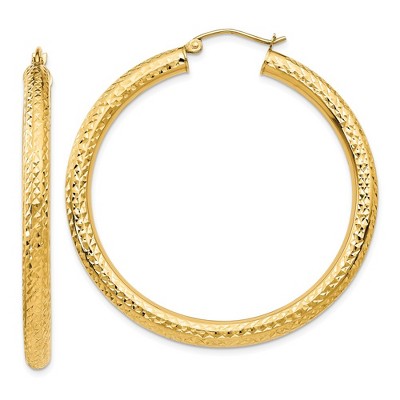 Black Bow Jewelry 4mm, 14k Yellow Gold Diamond-cut Hoops, 45mm (1 3/4 Inch)