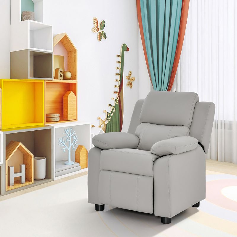 Tangkula Deluxe Padded Kids Sofa Armchair Recliner Headrest Children w/ Storage Arms Gray, 3 of 11