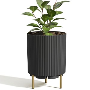 AZL1 Life Concept Planters Round Garden Planter with Holder, Contemporary Indoor Pot for Home, Garden, Office, or Patio, Black, 14.8"*14.8"*20.3" - 1 of 4