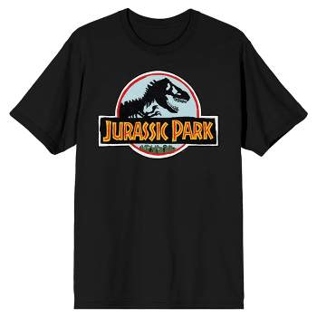 Jurassic Park Blue & Pink Logo Crew Neck Short Sleeve Black Men's T-shirt