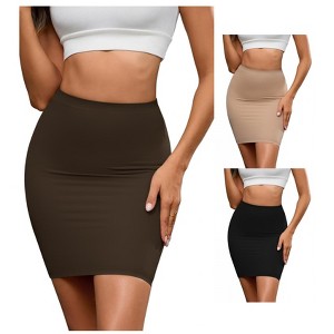 INSPIRE CHIC 3 Packs Women's High Waisted Shapewear Tight Slimming Tummy Control Half Slips Body Shaper - 1 of 4