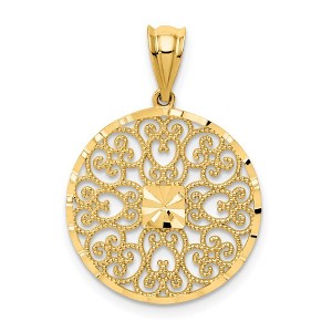 Black Bow Jewelry 14K Yellow Gold Textured & Diamond Cut Filigree Circle Pendant, 19mm - 1 of 4