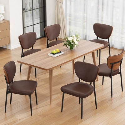 Gikpal Dining Chairs, Dining Room and Kitchen Chairs, Mid Century Modern Upholstered PU Leather Accent Chairs with Walnut Bentwood & Enlarged Cushion