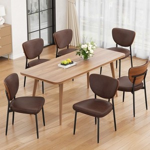 Gikpal Dining Chairs, Dining Room and Kitchen Chairs, Mid Century Modern Upholstered PU Leather Accent Chairs with Walnut Bentwood & Enlarged Cushion - 1 of 4