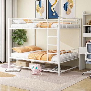 CAVINAS Full Size Modern Bunk Bed with Storage Shelf & Guardrails,Simple Metal Bed Frame for Bedroom,Kids Room,White - 1 of 4