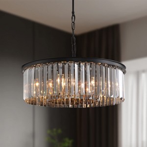 Siljoy Round Crystal Chandelier Modern Pendant Light Hanging Ceiling Lighting Fixture with Adjustable Chain for Dining Living Room D21.7 in x H7.1 in - 1 of 4