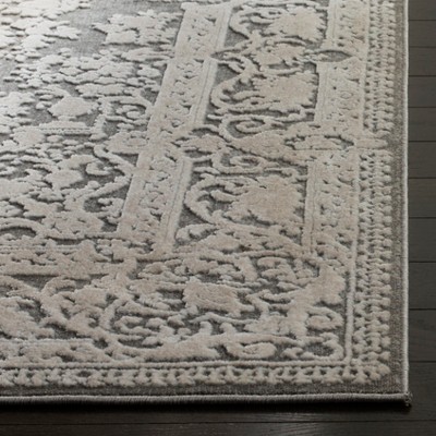 Gray Floral Square Synthetic Area Rug with Border Embellishment