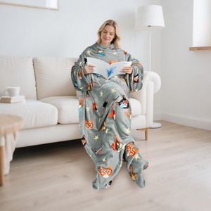 Catalonia Adult Wearable Fleece Blanket Snuggie with Foot Pockets, Super Soft Micro Plush Wrap Blanket Long Robe Loungewear, Cozy Gift for Woman Man - 1 of 4
