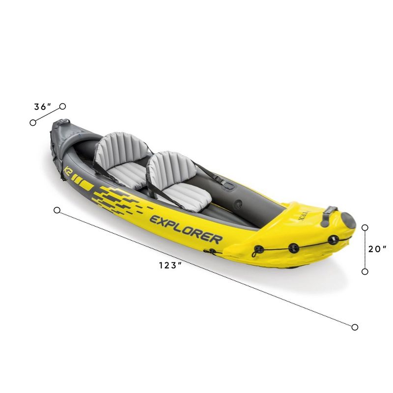 Intex Explorer K2 2-Person Inflatable Kayak with Oars and Air Pump - Yellow, 6 of 8