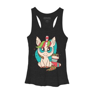 Women's Design By Humans Christmas Candy Cane Unicorn With Stocking By rasok Racerback Tank Top - 1 of 3