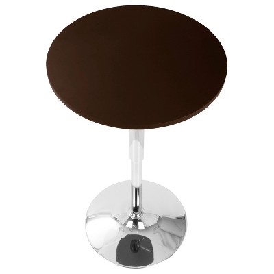 Adjustable Round Brown Wood Bar Height Table with Chrome Base