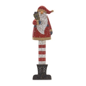Mango Wood Santa Figurine With Present – 30 Inch Height – Holiday Home Accent – By Melrose - 1 of 3