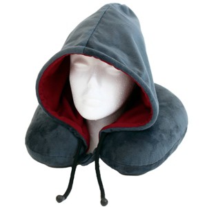 WOLF Hooded Travel Neck Pillow - Charcoal/Wine - 1 of 4