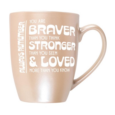 Elanze Designs Inspirational Quote Coffee Cup Mug 10 Ounce Ceramic With Shimmery Metallic Finish Braver Than You Think Precious Pearl